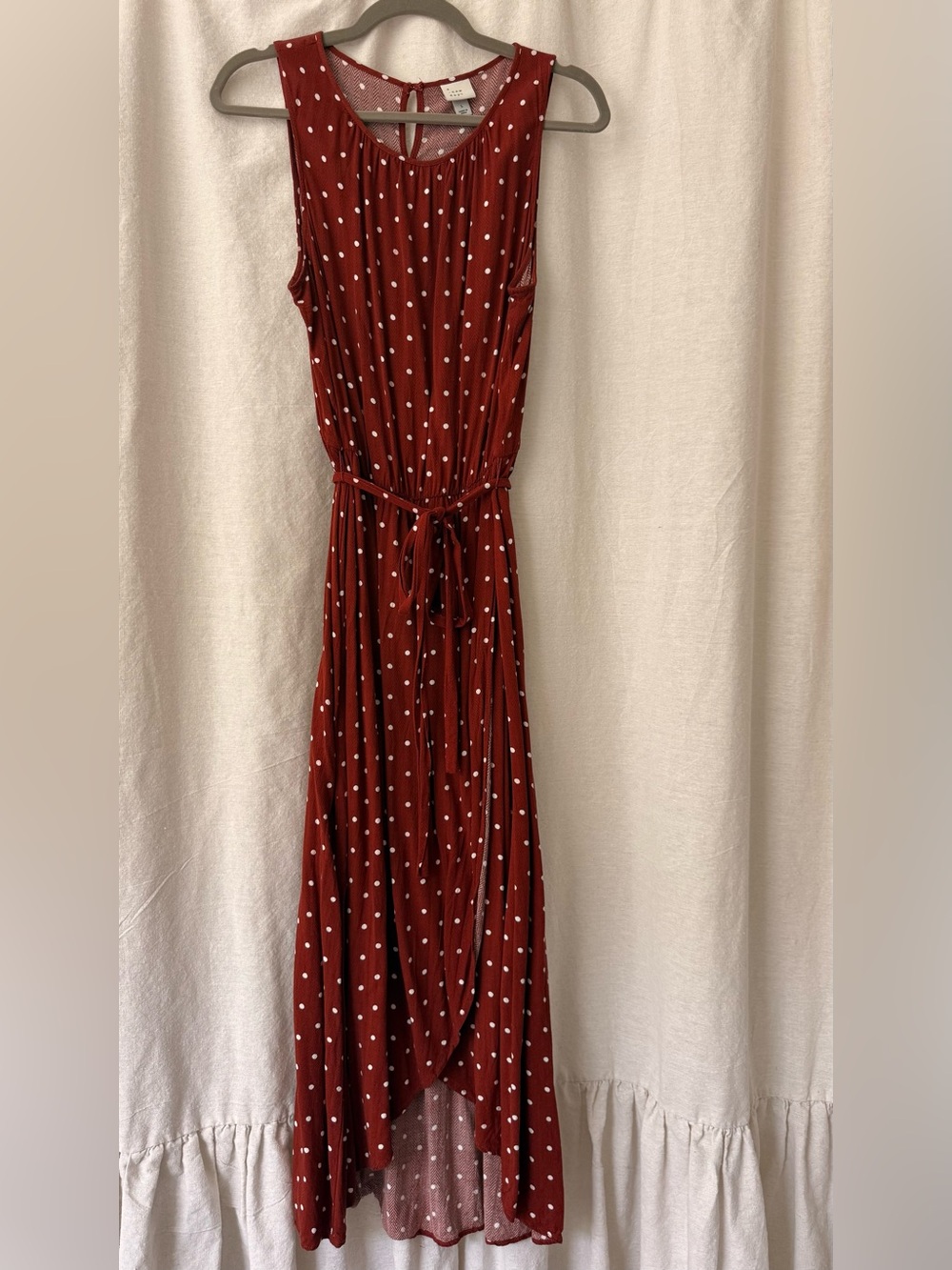 a new day Rust Red Polka Dot Sleeveless Maxi Dress with Tie Waist